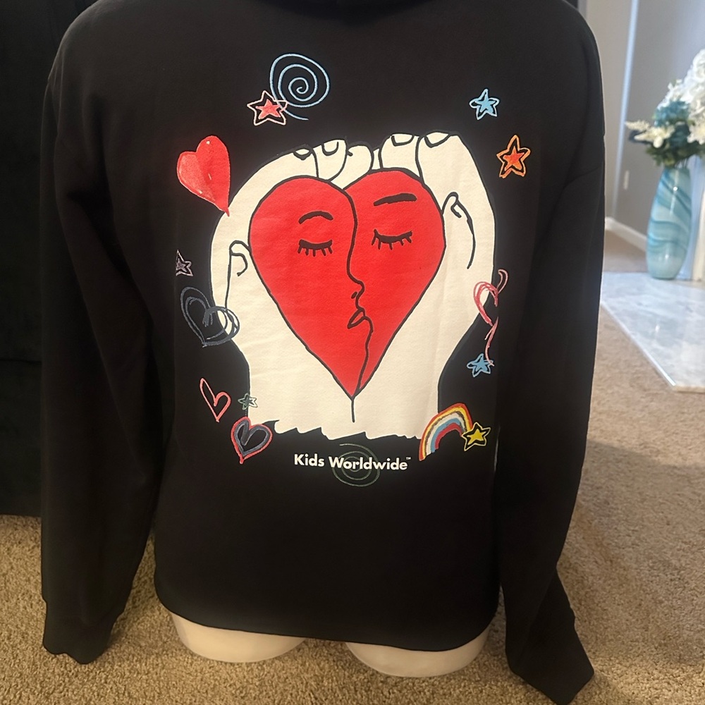 Black Hoodie with Multicolor Heart Patch - Picture 7 of 8